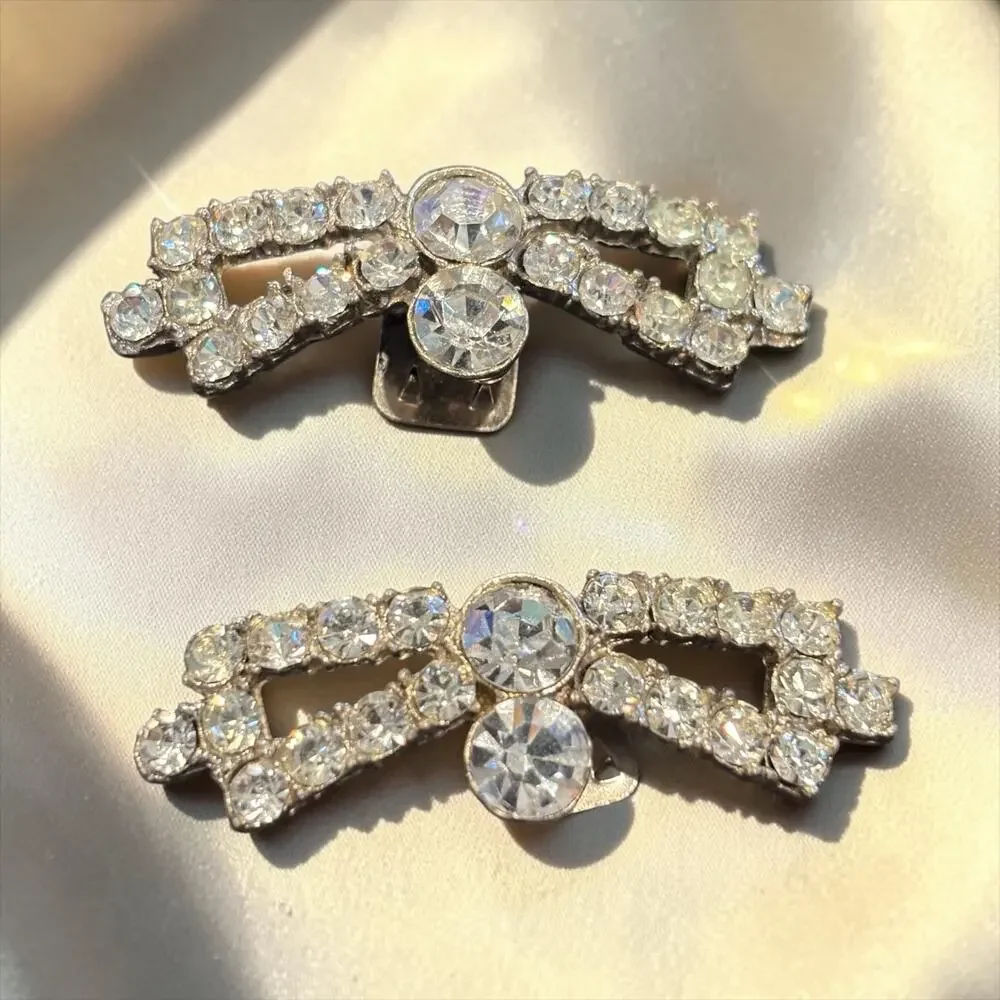 Art Deco Rhinestone Shoe Clips Crystal Buckle Old Hollywood Glam Vintage Pair